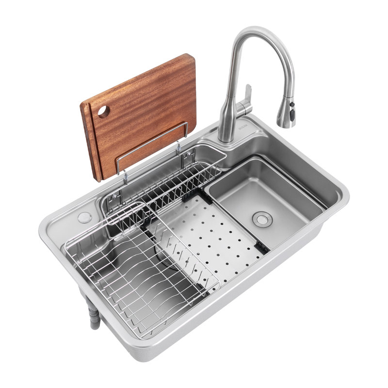Évier de cuisine à simple cuve en acier inoxydable 30,7 po L