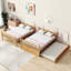 Lit superposé double en bois d'hévéa double avec lit gigogne simple, échelle et garde-corps, convertible en 2 lits doubles, naturel