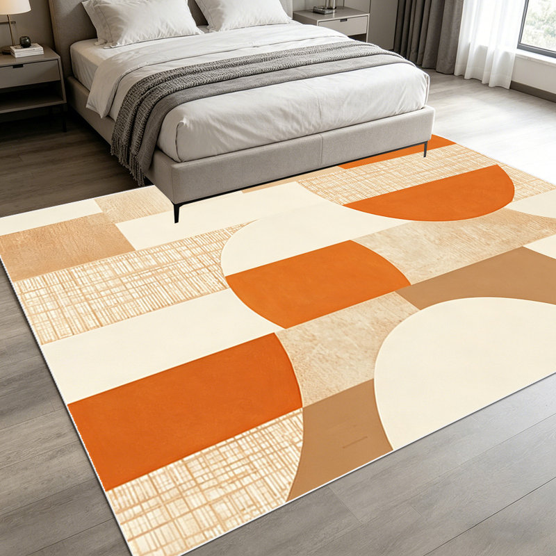 1PC Mid-Century Modern Geometric Half Circle Striped Terracotta Neutral Pattern area rugs, Soft and Comfortable, easy-to-maintain, machine washable Indoor floor mat, suitable for living room, bedroom, dining room, home office, balcony, entryway