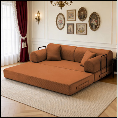 Folding sofa with soft cushion and round arms
