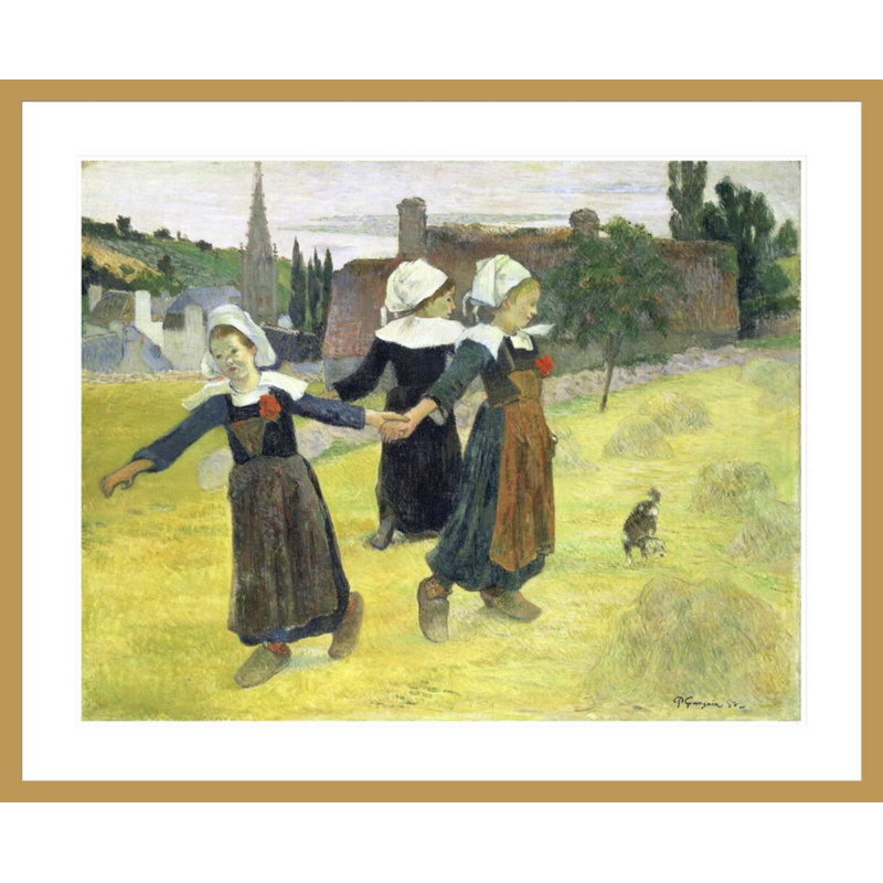 «Brittany Girls Dancing Pont-Aven» par Paul Gauguin - Estampe numérique encadrée, H 33,5 po x l 40,86 po