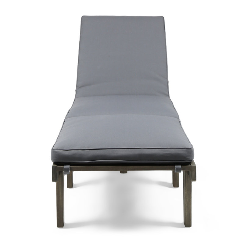 24.5 Inches Wide Sun Chair With Grey Cushion - Enjoy Outdoor Wooden Chaise Lounge Maximize Your Comfort