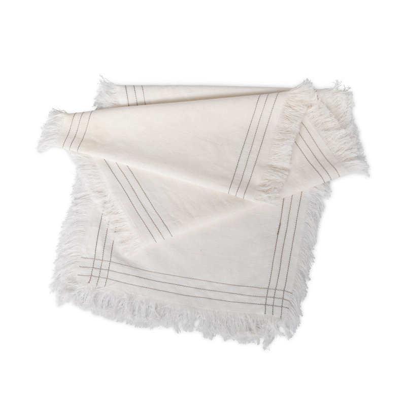 Fringed White Linen and Cotton Table Runner