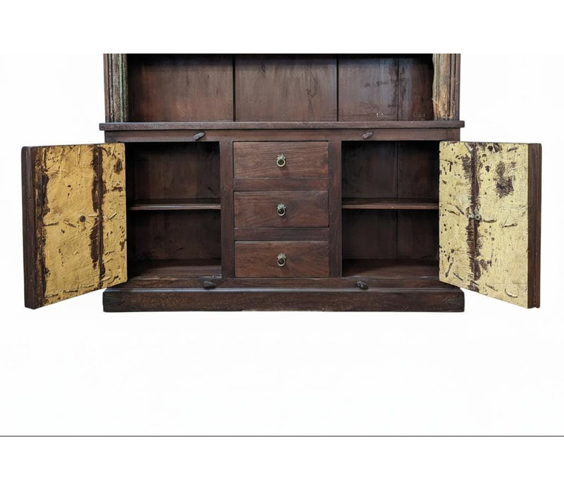 Antique Door And Carvings Repurposed Large 70" Wide Bookcase Cabinet