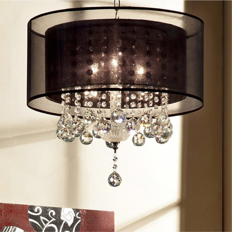Haut 19 "Effleurer", accents argent et cristal, abat-jour noir, Noir