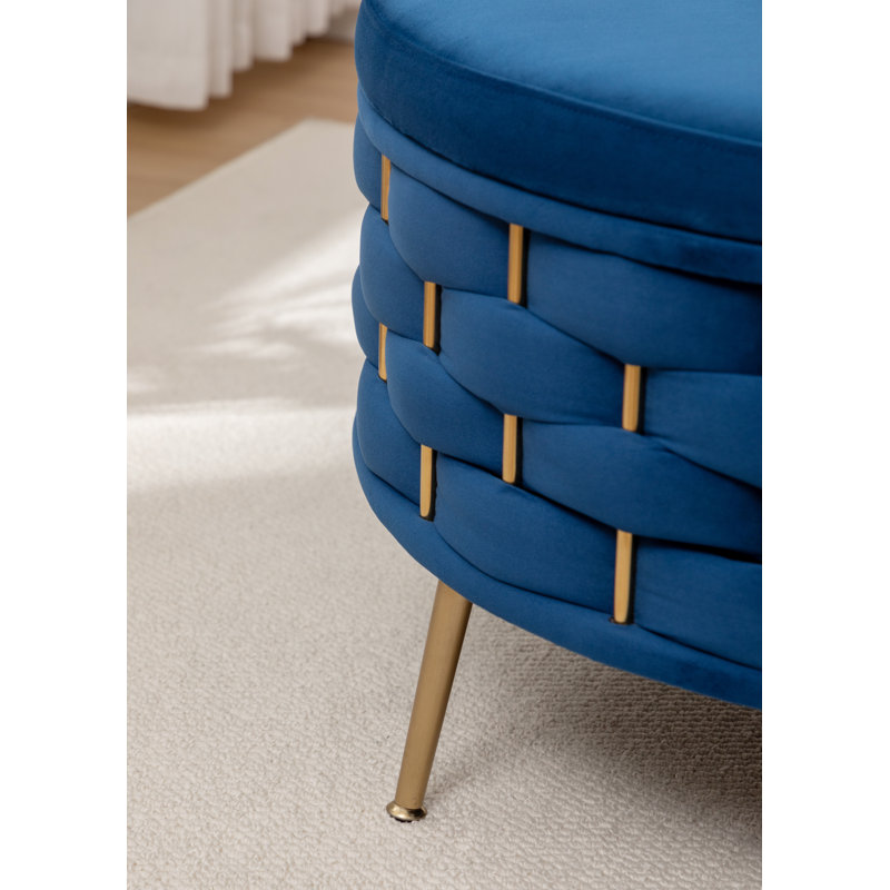Cristen Upholstered Round Storage Ottoman, Navy