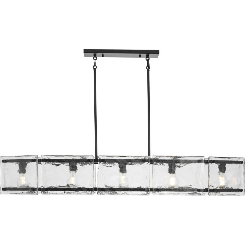 Rivera Matte Black 5-Light Linear Glass Chandelier
