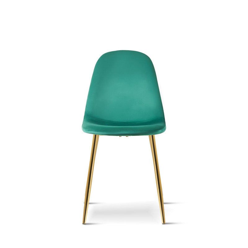 4 Kamari Velvet Upholstered Dining Chair with Gold Metal Legs, Green