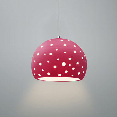 Perforated Globe 1-Light Pendant - Cerise - Brushed Nickel - 10"W x 7.75"H - Dedicated LED - White Cord