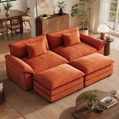 Canapé modulaire en forme de U de 86 po de largeur, canapé-lit avec deux repose-pieds et coussins amovibles - orange