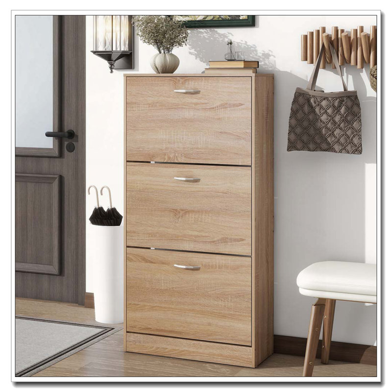 Armoire de rangement pour chaussures à 3 tiroirs, range-chaussures en bois à 3 niveaux pour vestibule