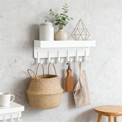 Porte-clés mural magnétique avec 6 crochets et tablette de rangement, installation sans perceuse pour réfrigérateur ou porte, organisateur peu encombrant pour clés et articles essentiels