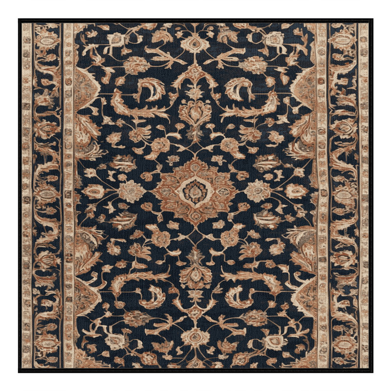 Machine Washable Persian Black Area Rug, Square 6'