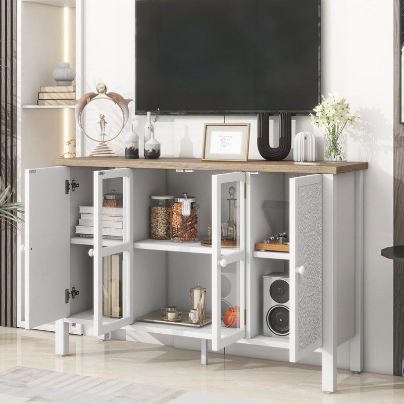 Console multimédia avec 3 armoires spacieuses, Blanc