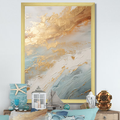 Golden And Blue Beach Tranquility IV - Coastal Beach Framed Wall Art