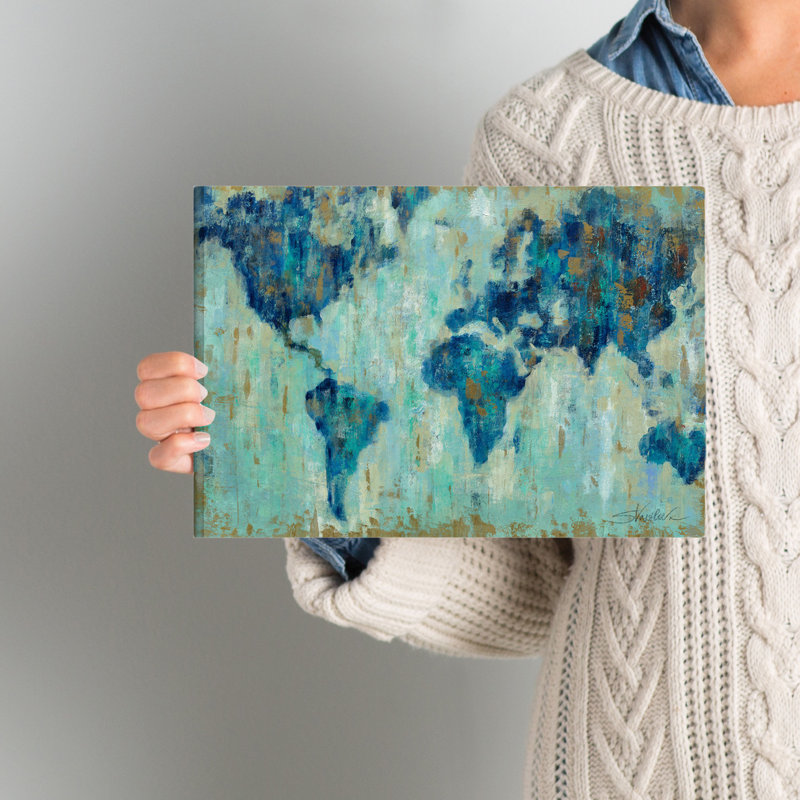 Carte du monde - reproduction sur toile, H 32 po x l 48 po x P 2 po, Toile tendue