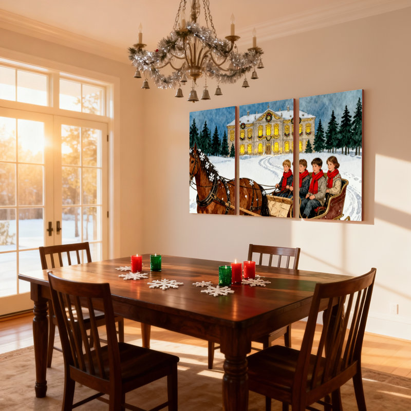 Ensemble de 3 reproductions d'art sur toile de Noël en traîneau, H 24 po x l 48 po