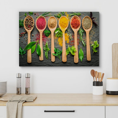 Herbes et épices dans les cuillères, cuisine et cuisine, photographie d'art moderne, décoration murale
