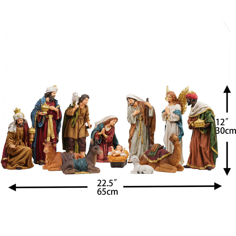 Crèche de Noël décorative de Noël 12 pouces 12 pièces Figurines Jésus, Brun