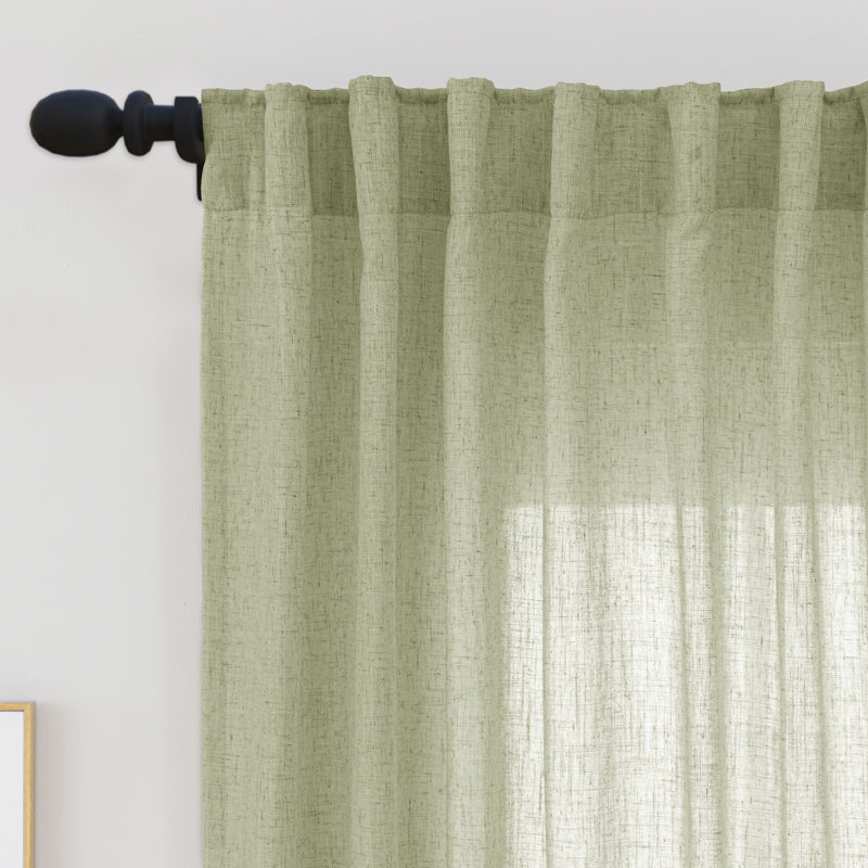 Toyoko Linen Blend Semi-Sheer Back Tab Curtains, 52" W x 96" L, Sage