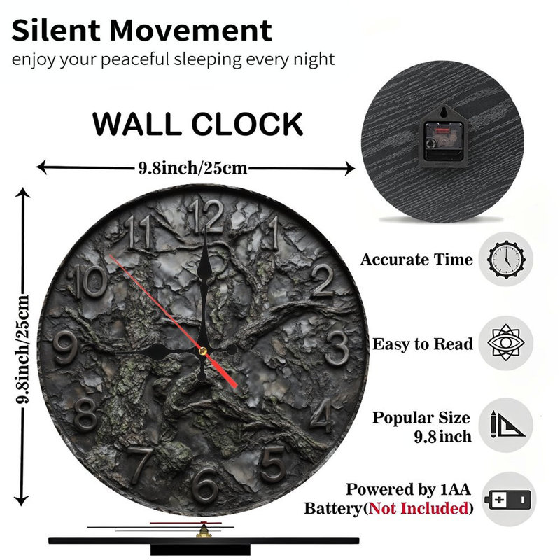 Tree Bark Textured Clock Face