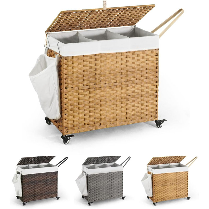 Natural Rattan 160L Laundry Hamper with Wheels and Lid