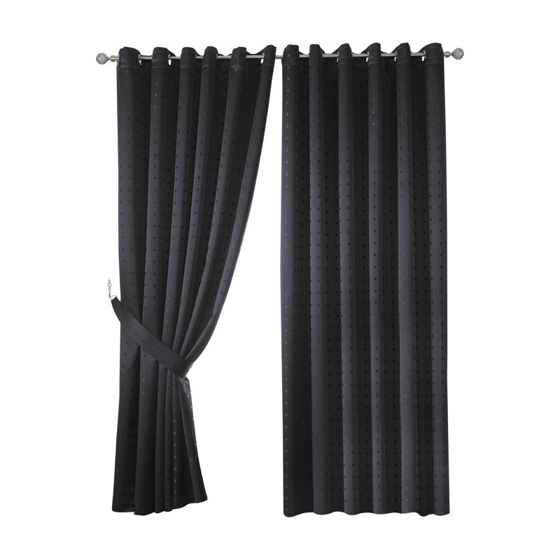 Norush Madison Eyelet Ring Top Curtains, Black, 167 W x 228 D cm