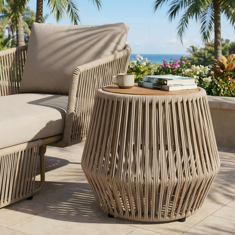 Table d'appoint en bois d'acacia avec base en corde, Gris