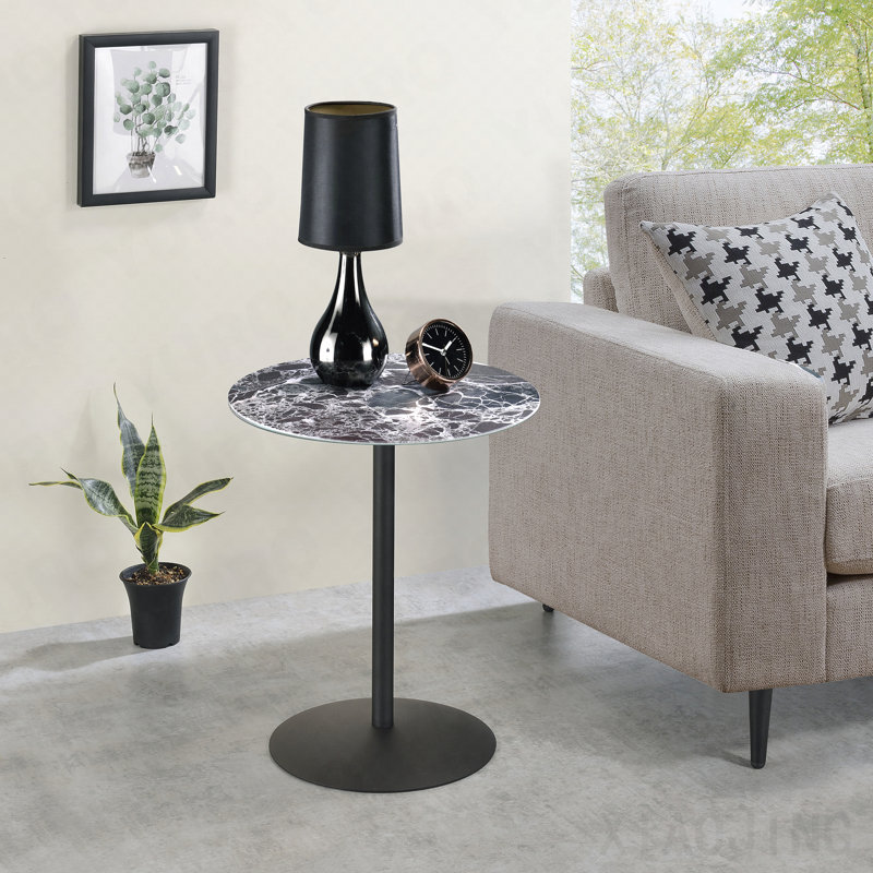 Table de bout 17,5 po avec plateau texturé en marbre noir, Noir