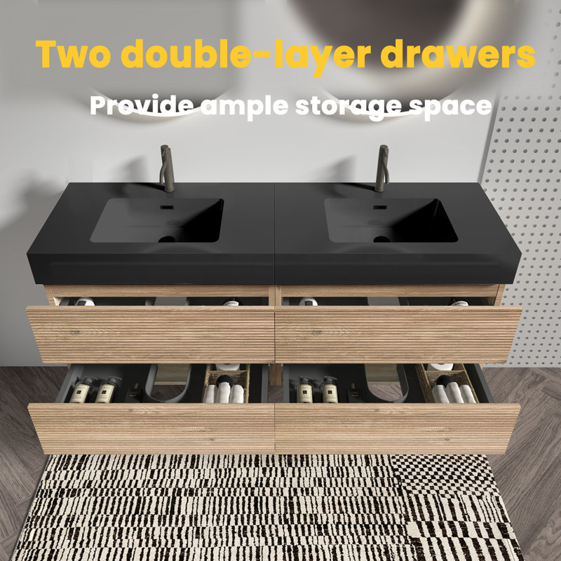 Meuble-lavabo flottant 36 po avec évier | 71,7 x 18,12 x 25,29 | Panneau de particules | 1 pièce | Meuble-lavabo | Noir | Conception murale flottante