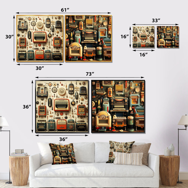 Nostalgic Jukebox Tunes IV - Jukeboxes, ensemble de 2 impressions sur toile, Cadre noir, H 36 po x l 73 po x P 1,5 po
