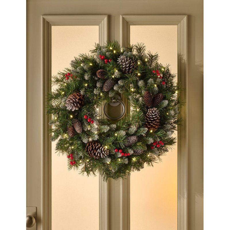 FROSTED WINTERBERRY - 24 Inch Wreath with 50 8 Function Lights
