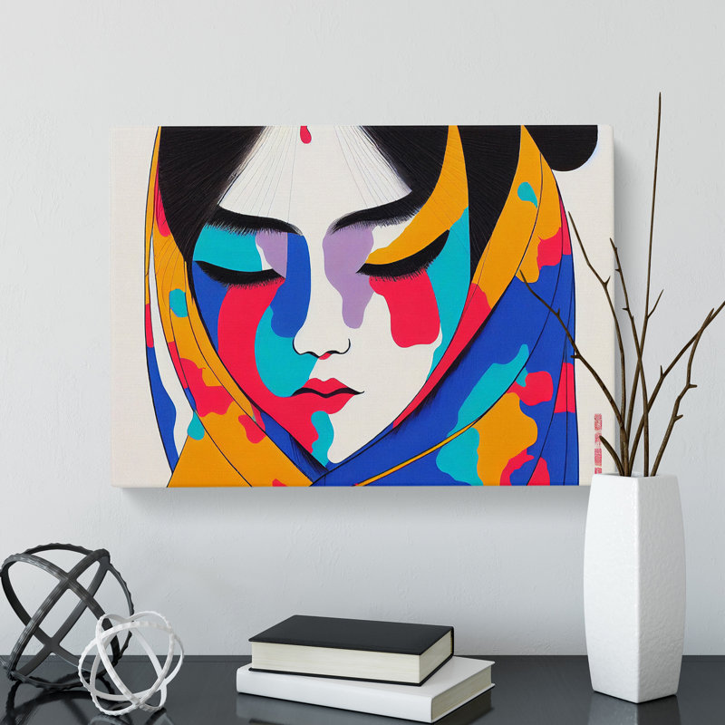 Dripping Paint Geisha Abstract - Wrapped Canvas, 40cm H x 60cm W