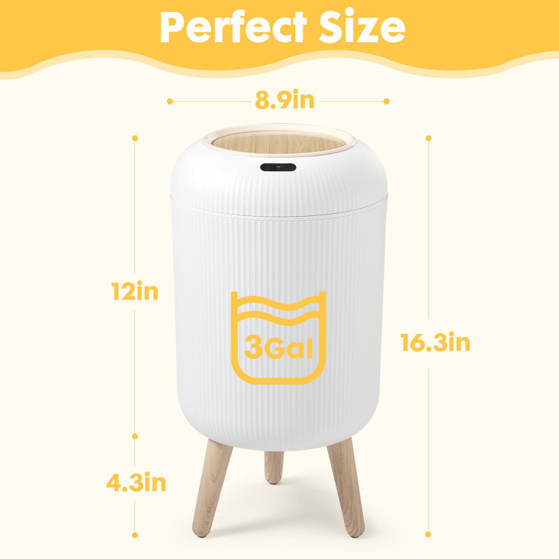 Poubelle à capteur de mouvement 3 gallons / 11L avec pieds amovibles, Blanc
