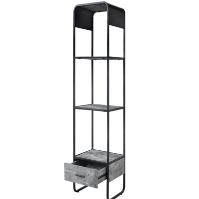 Sleek Concrete Grey And Black Side Stand With Two Shelves 1 Drawer Contemporary & Storage Metal Pull Handle