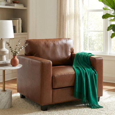 Elowen Modern Contemporary Faux Leather Accent Chair with Track Arms and Tapered Legs