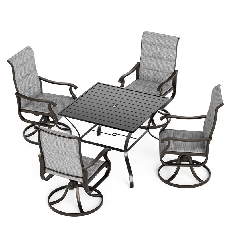 5-Piece Outdoor Swivel Patio Dining Sets, 360° Rotation Metal Frame Patio Chairs with Thickened Teslin Fabric, Armrest Outdoor Dining Chairs for Deck, Backyard
