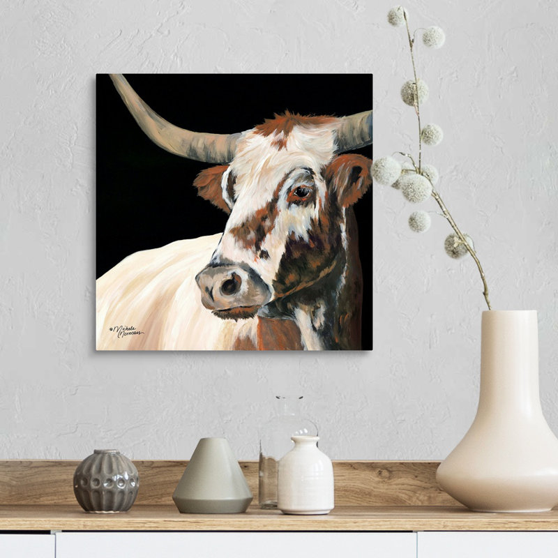 Reproduction d’art sur toile Longhorn Love par Michele Norman, H 16 po x l 16 po x P 1,25 po, Toile tendue