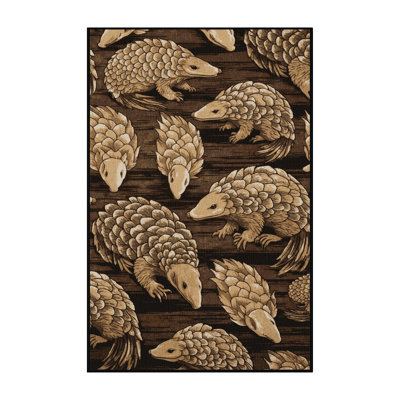 Washable Pangolin Wildlife Area Rug