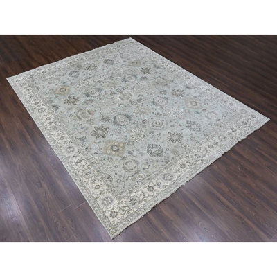 Tapis oriental gris surdimensionné 11 pi 10 po x 14 pi 9 po en laine pure Karajé avec motif à médaillons géométriques, très grand