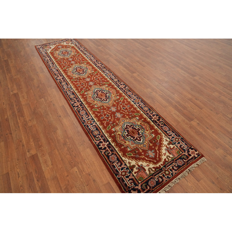 Tapis de couloir indien traditionnel en laine à motif géométrique 3 x 10