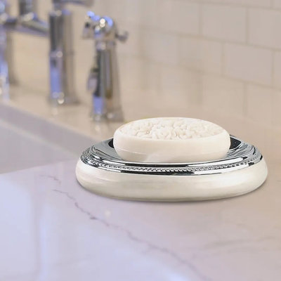 Porte-savon en émail durable avec garniture chromée pour comptoirs de salle de bain, de douche et de cuisine