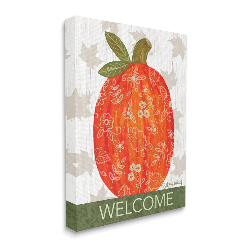 "Motif automnal de citrouille", "Welcome" par Annie Lapoint, impression sur toile, Toile tendue, H 20 po x l 16 po x P 1,5 po