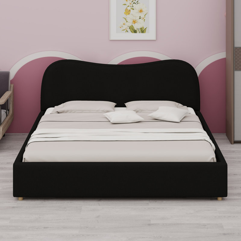 Lit plateforme tapissier avec lattes en bois, Black, King
