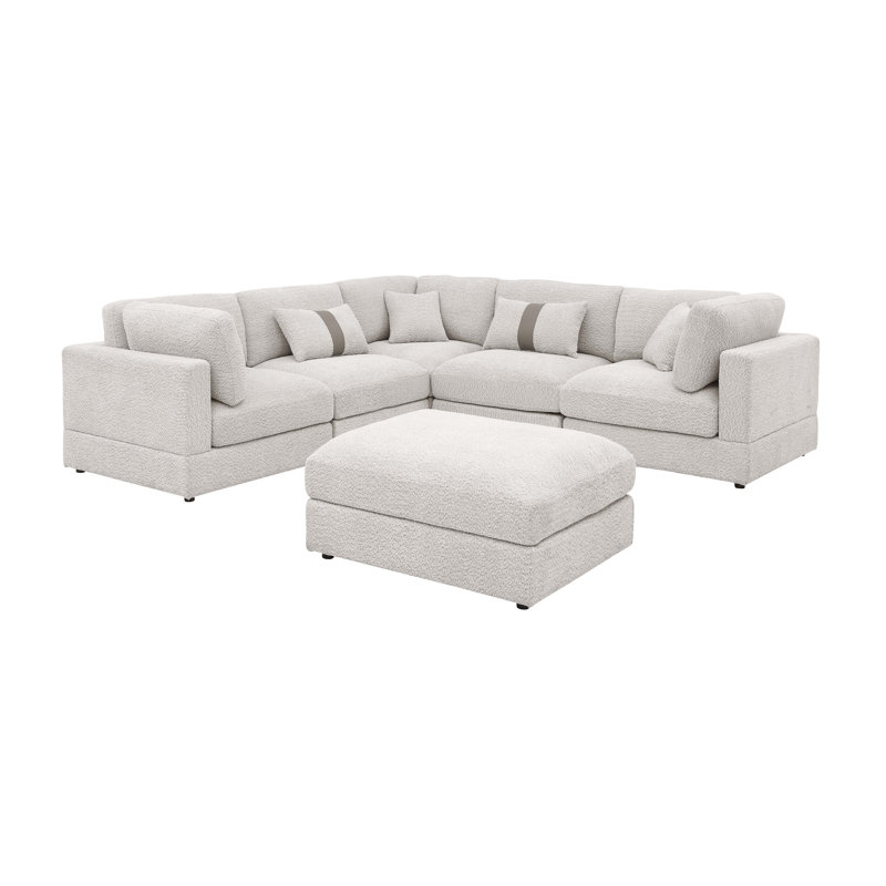 Canapé modulaire Luxecloud, Kaki / crème bouclée / polyester