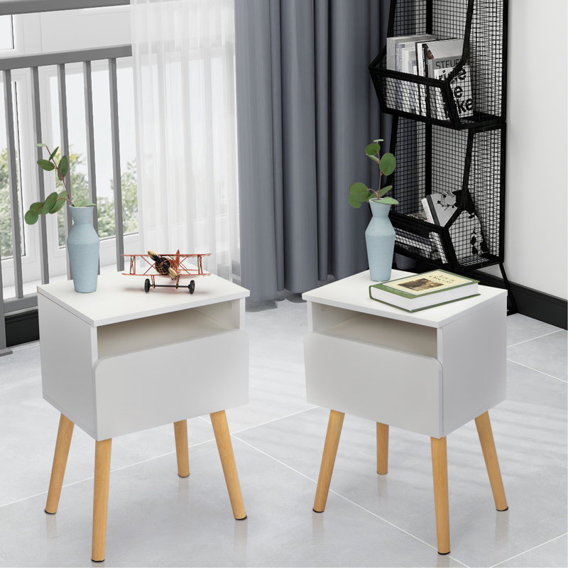Table de chevet moderne 2 pièces, table basse de chambre à coucher avec tiroirs, tablettes, meubles de chevet de salon, blanc
