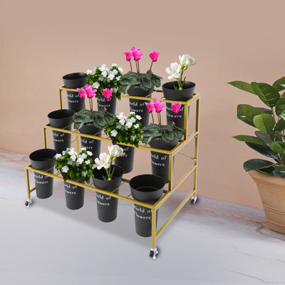 Présentoir à fleurs en métal avec roulettes