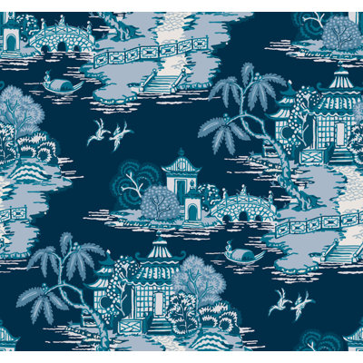 Pagoda And Sampan Scenic Vinyl Wallpaper Roll