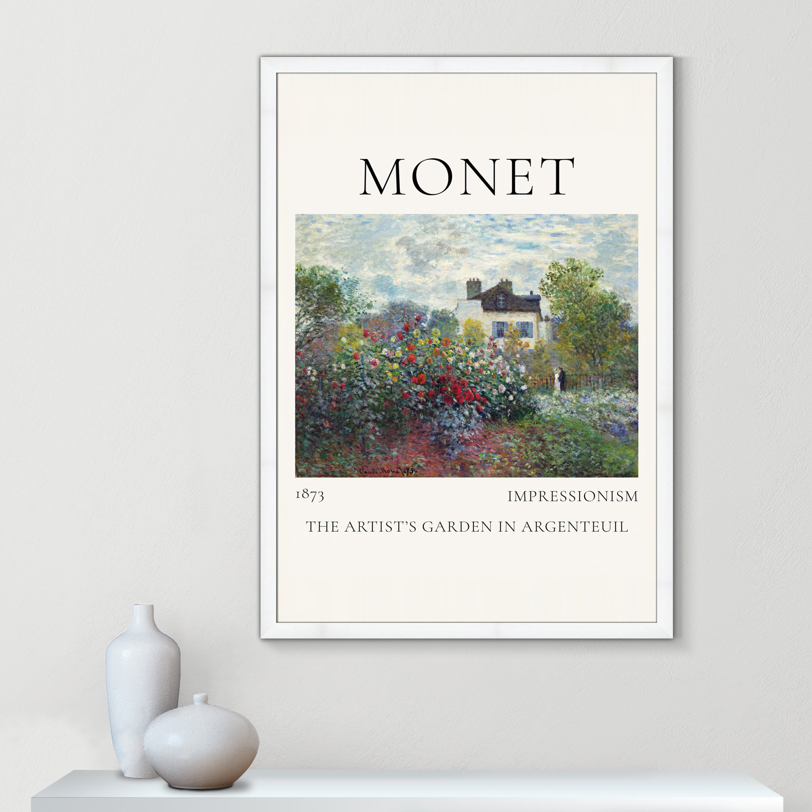 Rocchetto "Artists Garden in Argenteuil" Print, White Single Picture Frame, No, 55" H x 39" W x 1.25" D