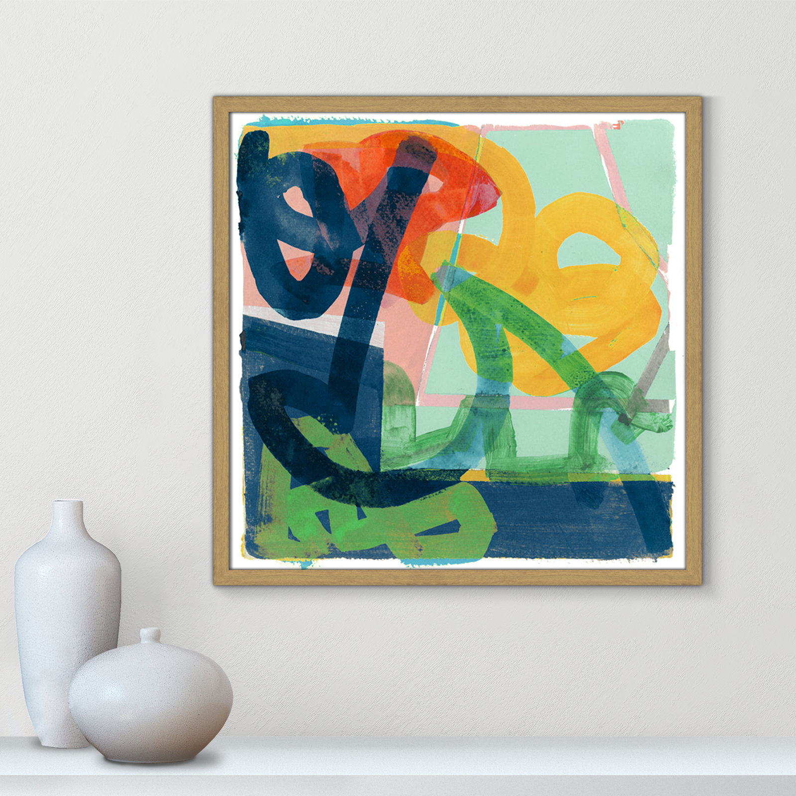 Dwyer "Link" Painting by Cartissi, Natural Framed, 23.5" H x 23.5" W x 0.75" D